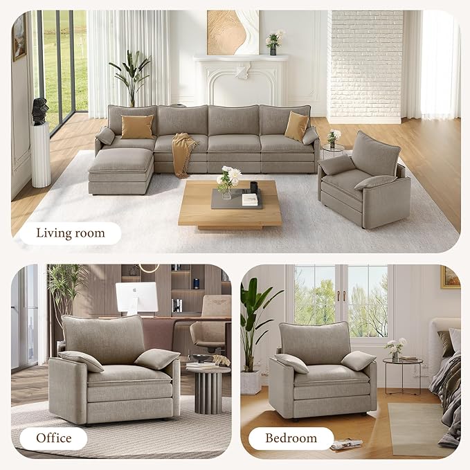 Vesgantti 40" Single Seat Sofa, Comfy Cloud Couch Deep Seat Upholstered Couch Chenille Modern Sofa with Armrest Pillow, Easy Assembly for Living Room, Bedroom and Apartment, Light Brown
