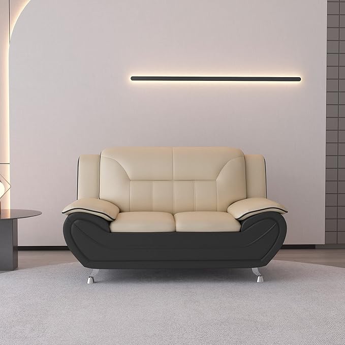 Container Furniture Direct Michael Modern Faux Leather Upholstered Stainless Steel Legs Living Room, Chair, Loveseat, Sofa, Persian Red