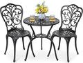 NUU GARDEN 3 Piece Bistro Set Outdoor, All Weather Cast Aluminum Patio Bistro Sets Patio Table and Chairs Set of 2 with Umbrella Hole for Yard, Balcony, Black, Butterfly Backrest