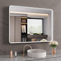 White Bathroom Mirror 40x30 Inch, White Metal Framed Bathroom Mirror for Wall, Rounded Rectangle Matte Bathroom Vanity Mirror, Tempered Glass, Anti-Rust, Horizontal/Vertical