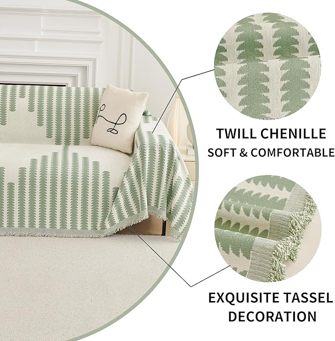 HAOMAIJIA Boho Sofa Covers Couch Covers for 3 Cushion Couch Sofa Pet Friendly Soft Thick Couch Cover for Dogs Washable Sectional Couch Covers L Shape Furniture Protector (Sage Green, 71"x150")