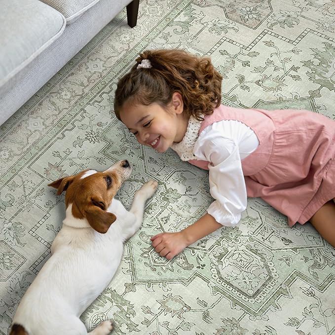 GENIMO 2x8 Runner Rugs for Hallway, Machine Washable Non Slip Vintage Rugs, Low Pile Lightweight Soft Print Rug for Enrtyway, Corridor, Home Office, Kitchen, Oat Light