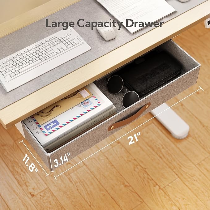 Seang Standing Desk with Drawer, 40" x 24" Height Adjustable Stand Up Desk, 3 Memory Height Settings with Cable Grommets & Storage Hooks, Ideal for Home & Office, Nature