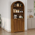 GAOMON 72'' Tall Arched Cabinet, 5 Tier Arched Bookshelf with Double Doors & Adjustable Shelf, Wooden Bookcase with Storage for Living Room, Bedroom, Study, Kitchen, Home Office, Walnut Color