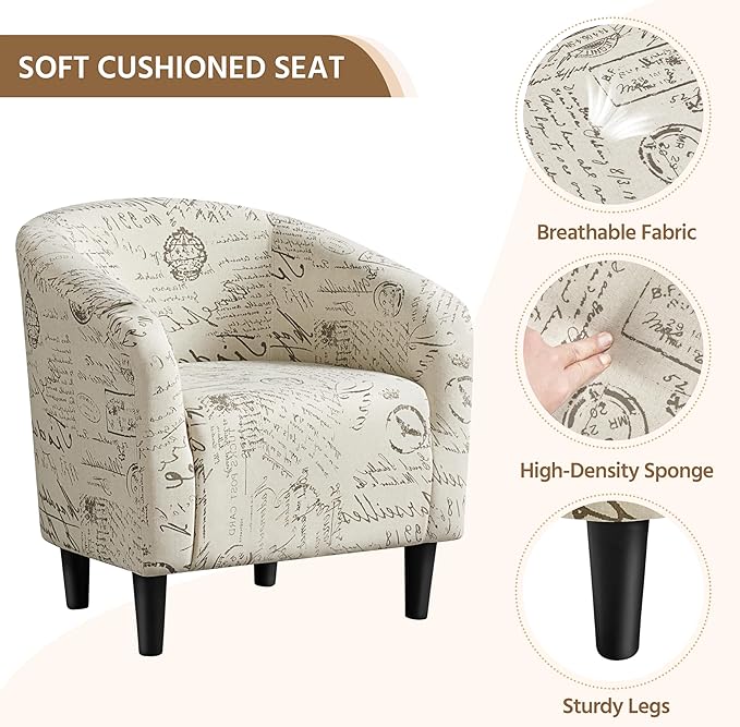Yaheetech Modren Club Chair with Ottoman, Fabric Accent Armchair with Footstool, Upholstered Barrel Chair and Footrest for Living Room Bedroom Guestroom, Letter Print