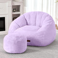 HABUTWAY Bean Bag Chair, Giant Bean Bag Chairs for Adults with Ottoman, Comfy Faux Fur Shell-Shaped Bean Bag Couch, Sofa Chair for Living Room, Bedroom, Purple