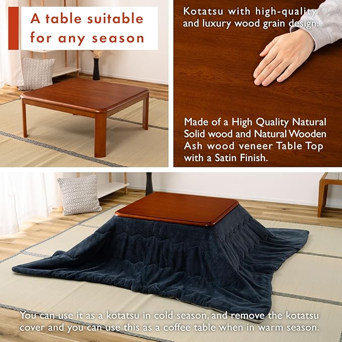PaletteLife Japanese Heated Table (31x31in)- Wooden Chabudai Furniture with 120V Electric Heater - Low-Lying Dining and Work Desk with Temperature Control Knob Casual kotatsu…