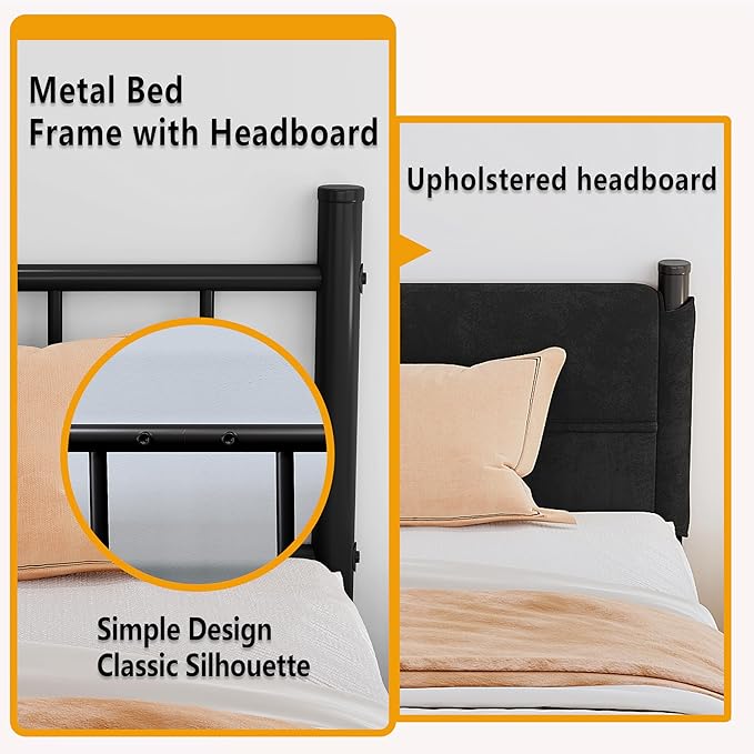 Metal Bed Frame,14Inch King Size Bed Frame with Storage Space,Heavy Duty Sturdy Mattress Foundation,Easy Assembly,No Box Spring Needed,King