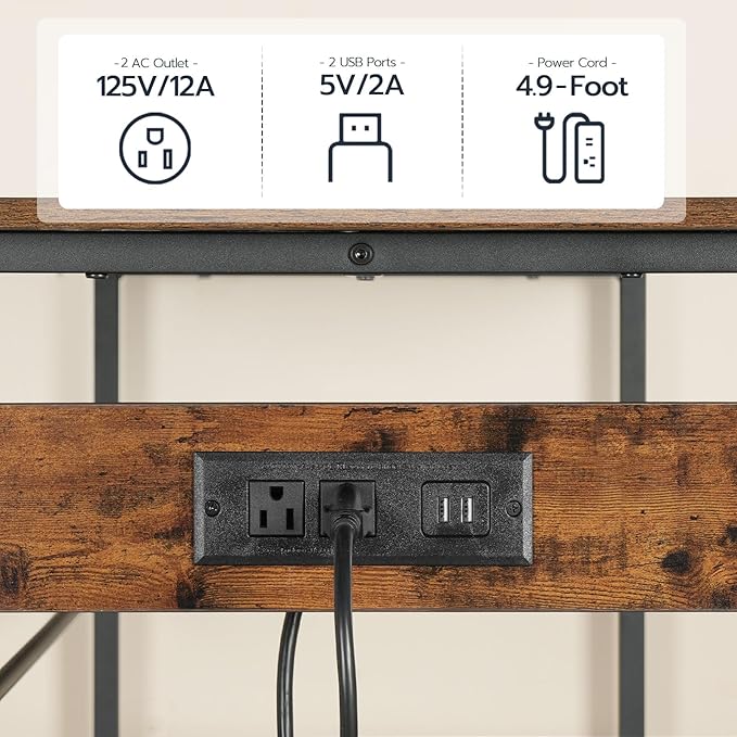 HOOBRO Kitchen Island with Storage, Kitchen Island Table with Power Outlet, 47.2" L 3 Tier Coffee Station and Microwave Stand, for Home, Kitchen and Dining Room, Rustic Brown and Black BF120UZD01