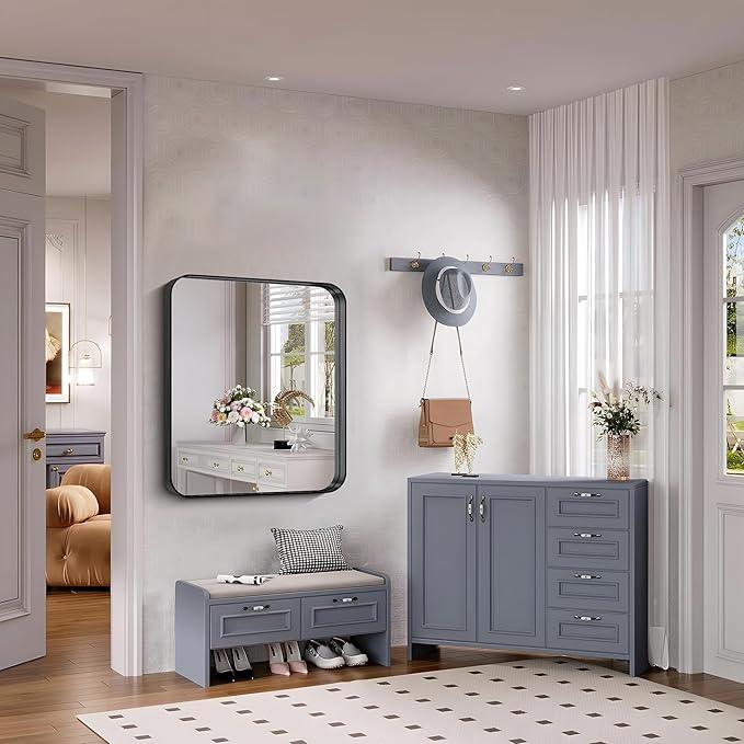 FORBATH 30x36 Inch Bathroom Mirror, Brushed Black Deep Frame Wall Mirror with Rounded Corners, Anti-Rust Tempered Glass for Modern Farmhouse Vanity (Horizontal/Vertical)
