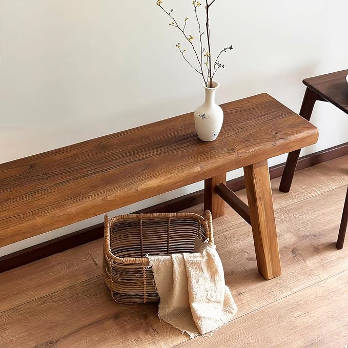 70.8in Wood Bench Indoor – Rustic Farmhouse Entryway Bench, Skinny Bench Design, Made of Extra-Thick Solid Wood, Perfect for Dining Room, Hallway, or End of Bed
