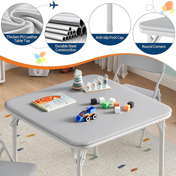 IDEALHOUSE 5 Piece Folding Kids Table and Chairs Set, Children Activity Table and Chairs Set for Dining Room,Daycare,Classrooms