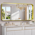 FORBATH 60x30 Inch Large Bathroom Mirror for Double Sinks, Brushed Gold Deep Frame Wall Mirror with Rounded Corners, Anti-Rust Tempered Glass for Modern Farmhouse Vanity (Horizontal/Vertical)