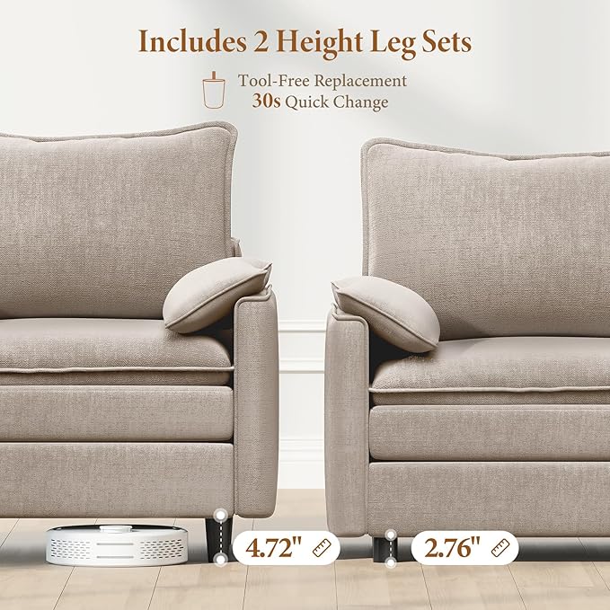 Vesgantti Large Modular Sectional Sofa, Big Comfy Cloud Couch with Ottoman Deep Seat Chenille Cloud Sofa, 9 Seater Large Sectional Couches for Living Room, Bedroom and Apartment, Light Brown