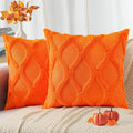 decorUhome Fall Throw Pillow Covers 16x16 Inch Set of 2, Soft Plush Faux Fur Wool Orange Couch Pillow Covers, Decorative Neutral Pillow Cases for Bed Sofa Living Room Home Decor