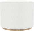 Bouclé Ottoman with Wooden Base – 22” Round Upholstered Footrest, Cream Textural Fabric, Modern Accent Stool for Living Room & Bedroom