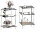Tempered Glass Side Tables Set of 2 Acrylic End Table with 3 Storage Shelve Transparent Bedside Simplicity Clear 3-Tier Nightstands for Small Spaces Office Bedroom Living Room Study Black ET-008BK3T