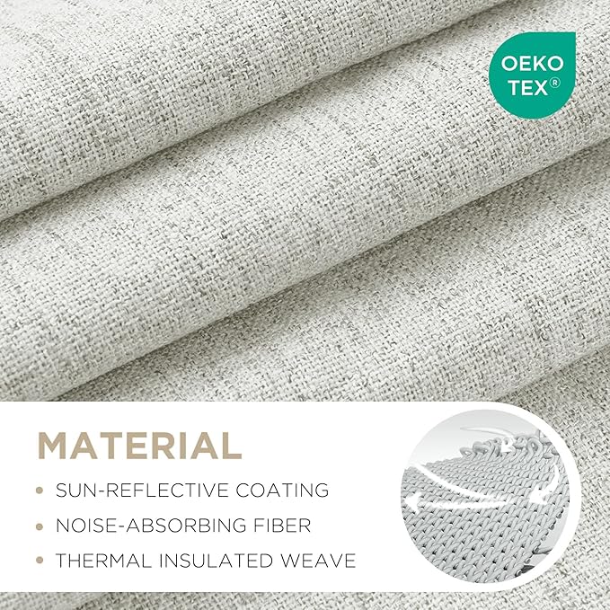 Joydeco 100% Blackout Curtains for Bedroom - Natural Linen Curtains 100" W x 96" L, Thermal Insulated 1 Panels White Light Blocking Drapes, Rod Pocket & Back Tabs, Darkening Privacy for Living Room