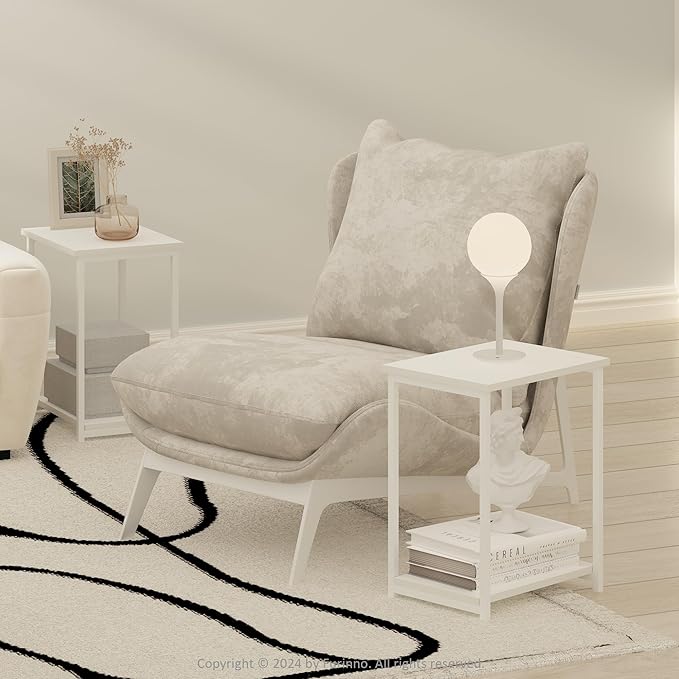 Furinno Simplistic Industrial Metal Frame End Table, 1-Pack, White/White
