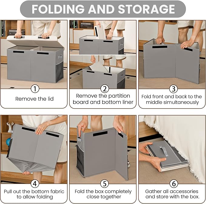 80L Large Toy Storage Box with Lid, Large Toy Box Chest for Kids, Girls and Boys, Nursery Room and Living Room, 26"x13" x16" (grey-bear)