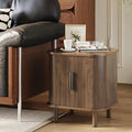 Fluted End Table with Sliding Tambour Door, Mid-Century Modern Bedside Table with Storage, Small Nightstand for Bedroom Living Room Side Table