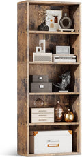Casaottima 5-Tier Open Bookshelf and Bookcase, Floor Standing Display Storage Shelves for Living Room, Tall Book Shelf for Bedroom, Home Office, Dining Room, Vintage