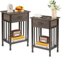 VECELO Nightstands Set of 2, Industrial Side Table/End Tables with Drawer and Storage Shelf, Night Stands for Bedroom, Living Room, Wood Metal Furniture, Easy Assembly
