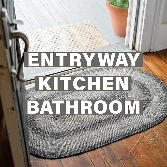 Flint Hill Braided Oval Rugs 20x30 - Gray Jute Entryway Rug for Primitive Decor
