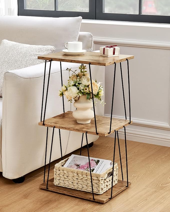 Side Table Set of 2, Tall End Table, Small Accent Table, Bedside Table for Living Room, Bedroom, Greige & Black