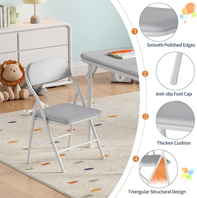 GarveeHome 5-Piece Kids Folding Table and Chairs Set, Toddlers Children's Activity Table and Chairs Set for Dining Room,Daycare,Classrooms