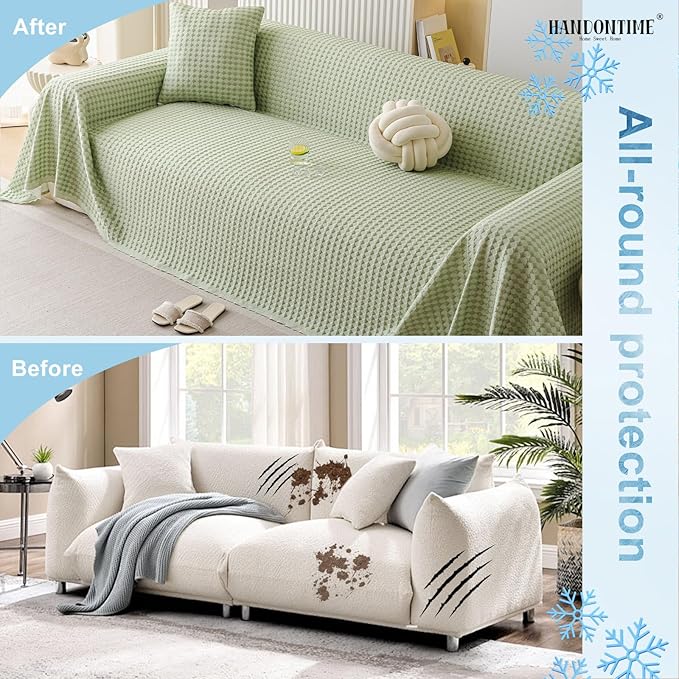 HANDONTIME Cooling Dog Couch Cover Ice Silk Washable & Breathable Pet Sofa Protector, Durable Couch Covers for Sofa Pet Friendly Soft Dog Cooling Bed Cover Sofa Protector Covers (Green, 71"x134")