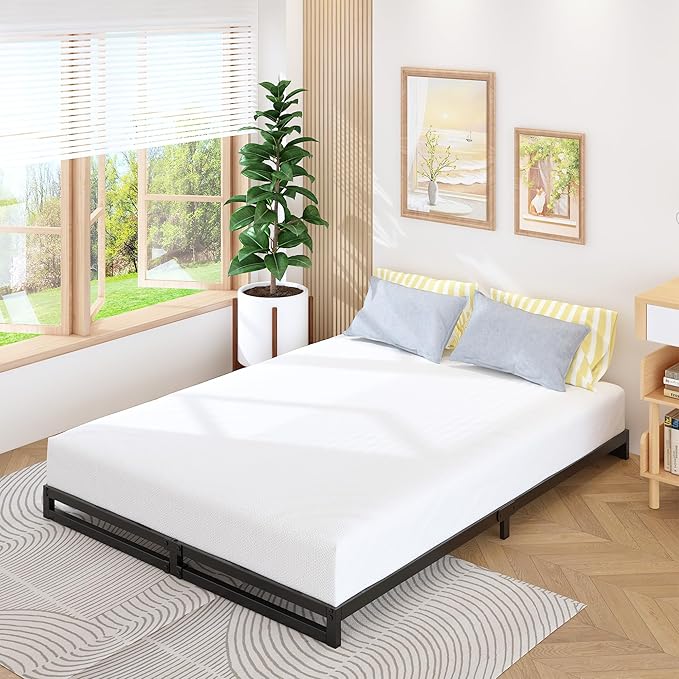 6 Inch King Size Bed Frame Sturdy Mattress Foundation, Heavy Duty Metal Platform with Steel Slats Support No Box Spring Needed, Noise Free, Easy Assembly, Black