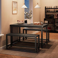 Dining Table Set for 4 with 2 Benches, 3-Piece Kitchen Table Set, Space-Saving Dining Set for Kitchen, Dining Room, Black