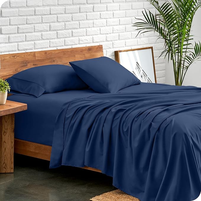 Bare Home Split California King Sheet Set - 1800 Ultra-Soft Microfiber Split California King Bed Sheets - Double Brushed - Deep Pockets - Easy Fit - 5 Piece Set (Split Cal King, Dark Blue)