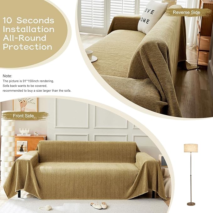 STACYPIK Wear-Resistant Chenille Sofa Cover, Non Slip Couch Cover for Dogs, Washable Pets Protector for 2 Cushion Sofa, Brown Herringbone Sofa Covers Sectional Couch Covers for Living Room-71X118IN
