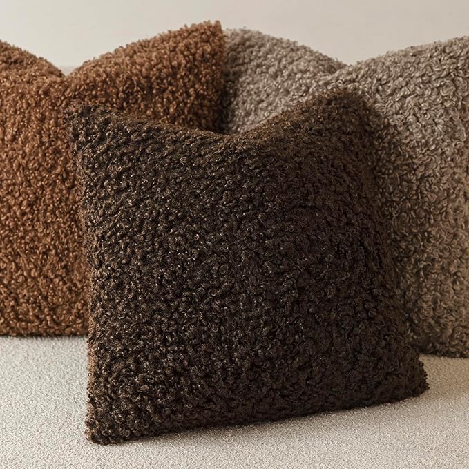 Foindtower 2 Pieces 18x18 Inch Dark Brown, Faux Fur Throw Pillow Cover Accent Sherpa Furry Pillow Covers Fuzzy Soft Pillowcases Cozy Sheepskin Decorative Fleece Cushion Case for Bed Couch Living Room
