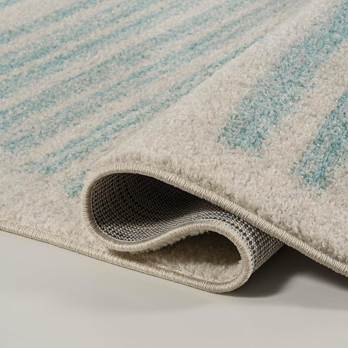 JONATHAN Y Khalil Modern Berber Stripe Cream/Turquoise Indoor Area Rug, 5x8, Contemporary, Bohemian, Easy-Cleaning for Living Room, Bedroom, Kitchen, Pet Friendly, Non-Shedding (MOH207B-5)