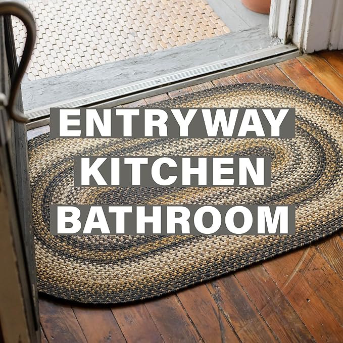 Kilimanjaro Black and Tan Oval Braided Rug, 2x3' - Handmade with Jute, Warm Primitive Decor, Perfect for Bathrooms and Entryways - Reversible and Easy to Clean