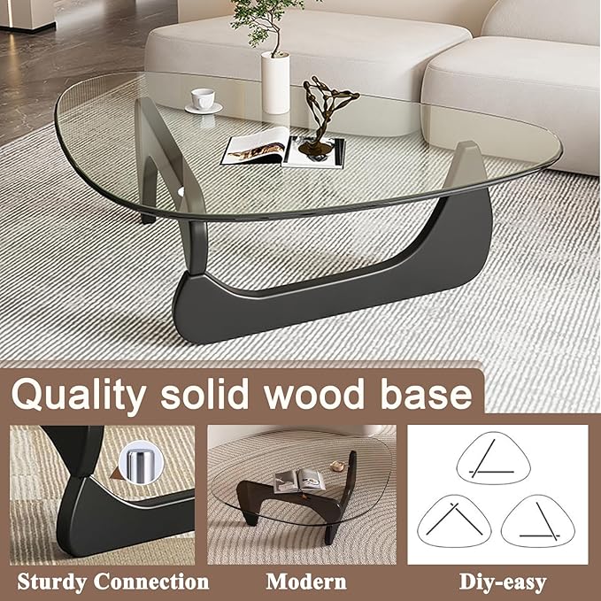 Mid Century Modern Glass Coffee Table for Living Room, Small Coffee Tables, Suitable for Bedroom Living Room Reception Office Tables（Black/Transparent，Small）