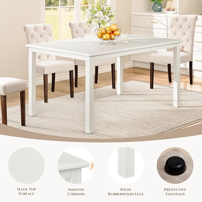 COLAMY 60 Inch Rectangular Kitchen Dining Table for 4, Modern Farmhouse Dining Table Set for 4, Wood Dining Table and Upholstered Dining Chairs for Kitchen, Dining Room, Restaurant, White/Green