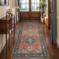 Tangsoo 2x6 Washable Runner Rug for Hallways, Non Slip Vintage Runner Rug, Soft Low Pile Long Rug Runner, Print Distressed Carpet Runners for Kitchen Bedroom Entryway Bathroom Living Room Terracotta