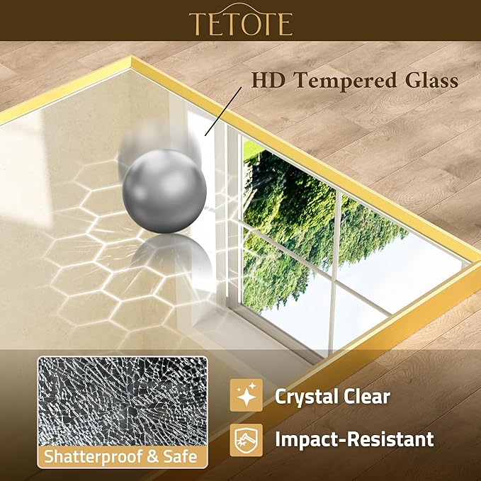 TETOTE Brushed Gold Vanity Mirror for Bathroom 40" x 24" Brushed Brass Rectangle Beveled Framed Bathroom Wall Mirror for Over Sink, Tempered Glass, Modern Farmhouse Bedroom, Entryway, Living Room