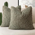 Foindtower 2 Pieces 16x16 Inch Sage Green, Faux Fur Throw Pillow Cover Accent Sherpa Pillow Fuzzy Soft Pillowcases Sheepskin Decorative Fleece Cushion Case for Bed Couch Living Room