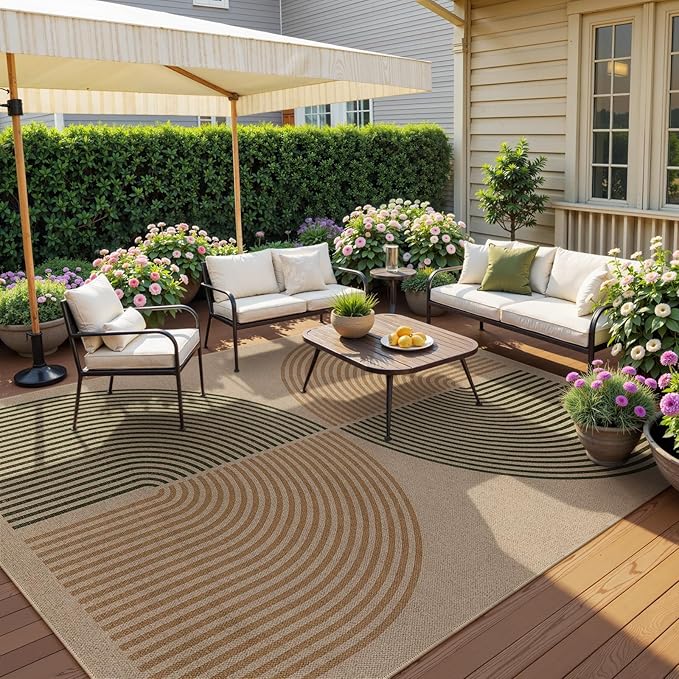 Lahome Modern Rainbow Easy Jute Rug, 6x9 Rug for Living Room Washable Indoor Outdoor Patio Rug, Farmhouse Rug for Bedroom Non Slip Contemporary Carpet for Backyard Deck Office Decor
