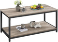 Yaheetech 39.5" 2-Tier Coffee Table with Storage Shelve, Industrial Gray Coffee Table, Easy Assembly, Wooden Center Tables for Living Room & Small Space, Gray