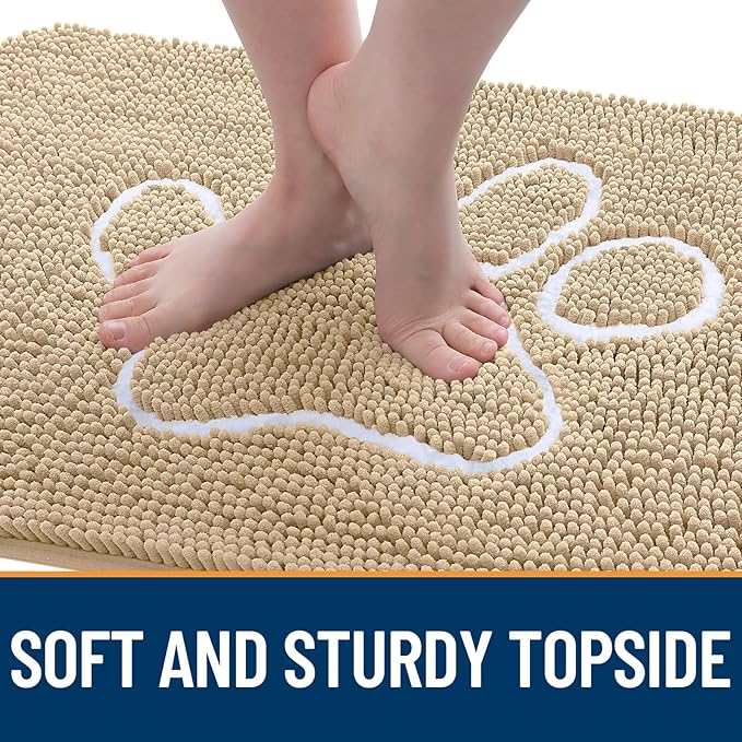 OLANLY Door Mat for Muddy Dog Paws 36x24, Ultra Absorbent Chenille Mud Doormat with Paw Print Design, Non-Slip Washable Doormat for Indoor Entryway, Quick-Dry Pet Bed Mats for Dirty Dogs, Beige