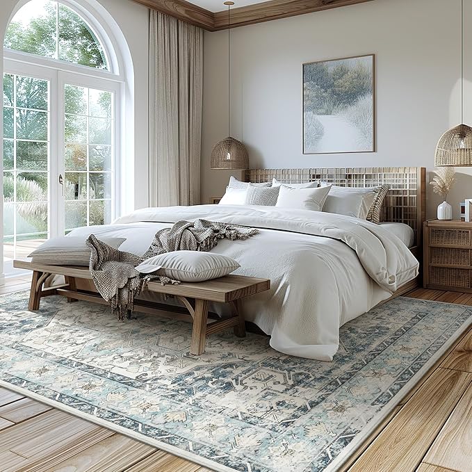 zesthome Area Rugs 6x9, Large Rugs for Living Room, Stain Resistant Washable Rug, Rugs for Bedroom with Non Slip Backing, Ultra-Thin Vintage 6x9 Area Rug
