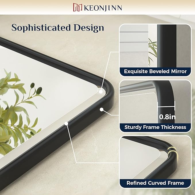 Keonjinn 24 x 36 Inch Pivot Mirror Bathroom, Black Tilt Mirror Bathroom for Wall, Matte Black Beveled Pivot Rectangle Mirrors for Over Sink, Farmhouse Metal Framed Vanity Mirrors, Horizontal/Vertical