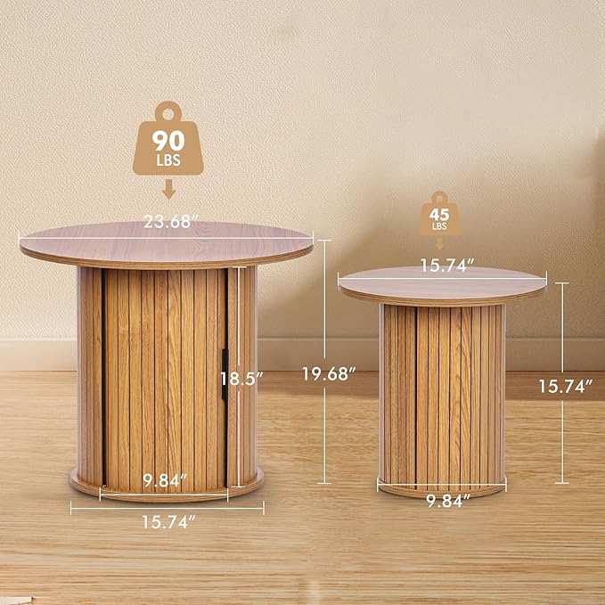 Modern Walnut End Table with Storage - Fluted Design Living Room Accent Table, Tall Bedside Nightstand & Sofa Side Table for Small Spaces, Dark Wood Finish (15.7” Wide, Natural)