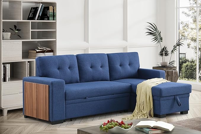 Ball & Cast L-Shape Reversible Sectional Sleeper Sofa Bed,4 in 1 Pull Out Couch with Storage Chaise USB Ports & Cup Holder,Convertible Sleeper Corner Couch Pull-Out Sofa Bed,for Living Room,Office
